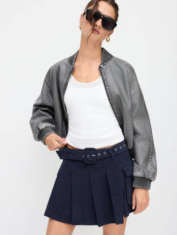 Cider - Mid Rise Pleated Belted Mini Skirt