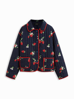 Cider - Strawberry Contrasting Binding Collar Button Quilted Oversized Puffer Jacket