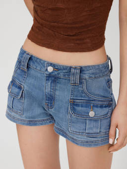 Cider - Stretch Denim Low Rise Pocket Micro Shorts