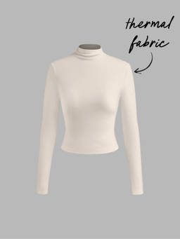 Cider - Thermal Cotton-blend Stand Collar Solid Long Sleeve Top