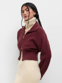 Cider - Knit Zip Through Cropped Long Sleeve Top