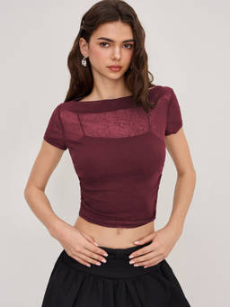 Cider - Off-shoulder Ruched Short Sleeve Tee & Cami Top