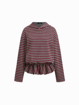 Cider - Terry Striped Drawstring Ruffle Hem Oversized Hoodie