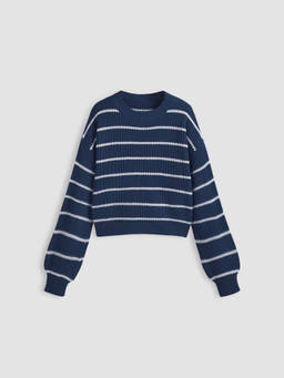 Cider - Striped Knit Round Neckline Long Sleeve Top