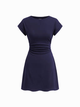 Cider - Cotton-blend Round Neckline Ruched Mini Dress