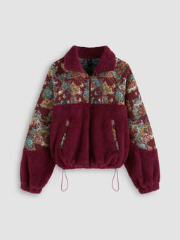 Cider - Fleece Collar Floral Cat Knotted Sweatshirt