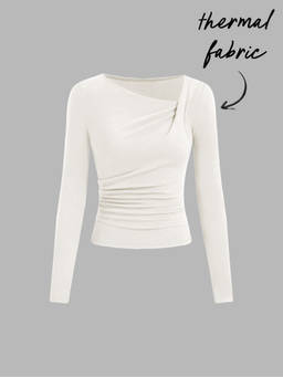 Cider - Thermal Cotton-blend Asymmetrical Neck Long Sleeve Ruched Top