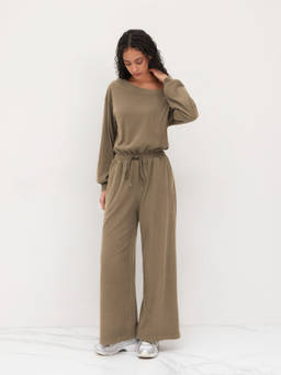 Cider - Asymmetrical Neck Drawstring Oversized Jumpsuit
