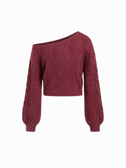 Cider - Cable Knit Asymmetrical Neck Oversized Long Sleeve Top