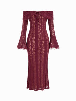 Cider - Lace Off-shoulder Floral Knotted Maxi Dress