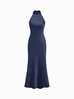 Cider - Satin Halter Neckline Backless Maxi Dress