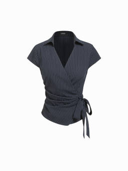 Cider - Cotton-blend Polo Neck Stripe Knotted Blouse