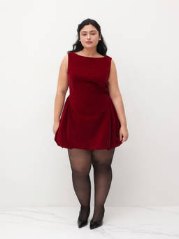Cider - Velvet Boat Neck Ruffle Bubble Hem Dress Curve & Plus
