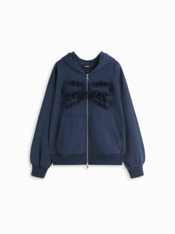 Cider - Terry Lettuce Trim Bowknot Through Oversized Hooded Jacket