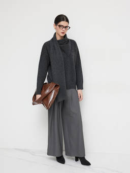 Cider - Knit Round Neckline Oversized Top With Scarf