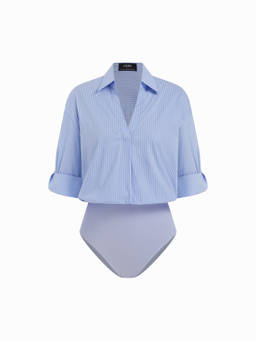 Cider - 100% Cotton Collar Roll-up Sleeve Shirt Bodysuit
