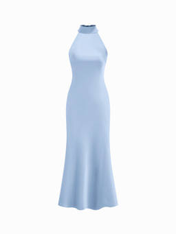 Cider - Satin Halter Neckline Backless Maxi Dress