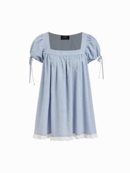Cider - Square Neck Solid Ruffle Knotted Short Sleeve Blouse
