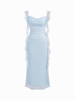 Cider - Cowl Neck Solid Glitter Ruffle Hem Maxi Dress