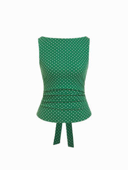 Cider - Cotton-blend Boat Neck Knotted Polka Dot Ruched Tank Top