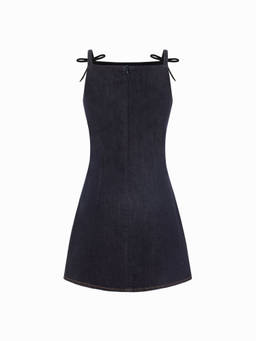 Cider - Stretch Denim Solid Zipper Knotted Mini Dress