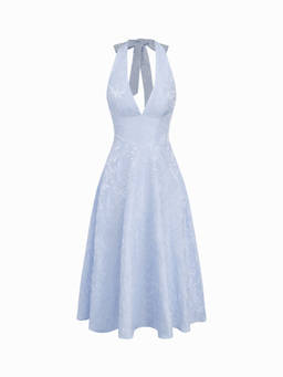 Cider - Jacquard Halter Neckline Floral Lace Up Maxi Dress
