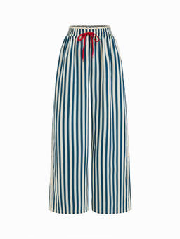 Cider - Mid Rise Knottd Stripe Elastic Waist Wide Leg Trousers
