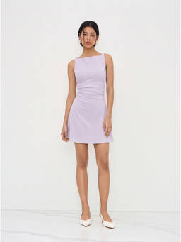 Cider - Boat Neck Twist Ruched Mini Dress