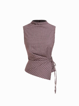 Cider - Stand Collar Texture Ruched Knotted Tank Top