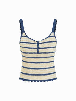 Cider - Scallop Trim Crochet Striped Knit Cami Tank Top