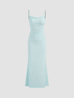 Cider - Cowl Neck Ruched Backless Maxi Dress