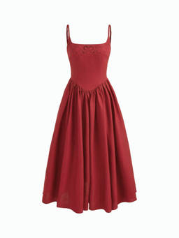 Cider - Cotton Linen Scoop Neckline Broderie Anglaise Ruffle Maxi Dress