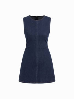 Cider - High Stretch Denim Ruched Zipper Mini Dress