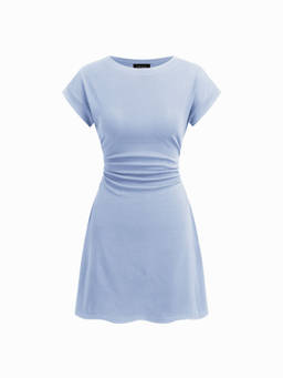 Cider - Cotton-blend Round Neckline Ruched Mini Dress