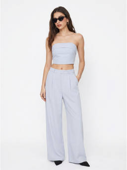 Cider - Solid Shirred Tube Top & High Waist Pants Set