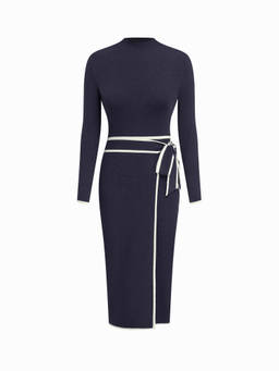 Cider - Turtleneck Belted Bowknot Knitted Maxi Dress