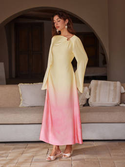 Cider - Satin Boat Neck Pierced Gradient Maxi Dress