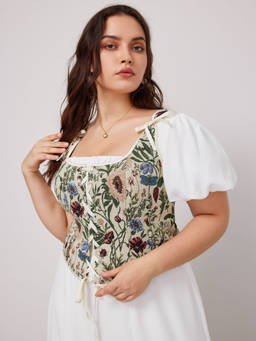 Cider - Floral Lace Up Knotted Tank Top Curve & Plus