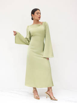 Cider - Satin Asymmetrical Neck Knotted Pierced Maxi Dress
