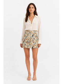 Cider - Jacquard Mid Rise Floral Zipper Mini Skirt
