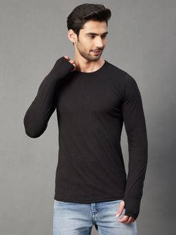 RIGO - Men Black Thumbhole Round Neck Full Sleeve T-shirt