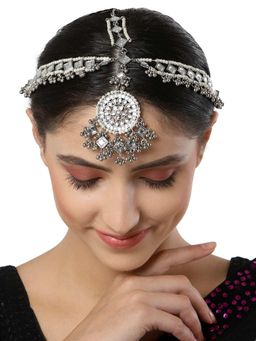 Karatcart - Oxidised Silver Handcrafted Kundan Mathapatti for Women