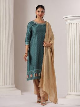 SPAN - Green Straight Printed Kurta with Pant & Dupatta