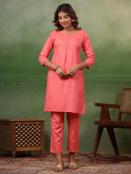 SPAN - Pink Straight Printed Kurta with Pant