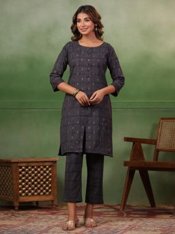 SPAN - Grey Straight Printed Kurta with Pant