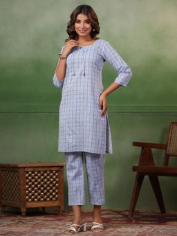 SPAN - Blue Straight Printed Kurta & Pant