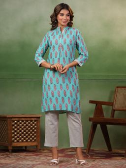 SPAN - Green Straight Printed Kurta with Pant