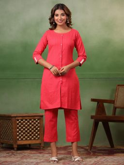 SPAN - Pink Straight Checks Kurta with pant