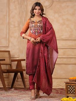 SPAN - Multi-Color Straight Printed Kurta with Pant & Dupatta