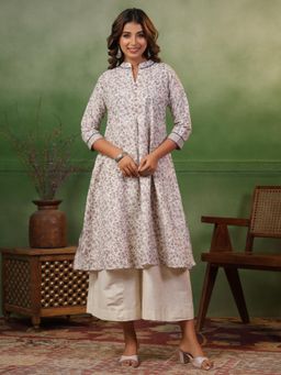 SPAN - White A-Line Printed Kurta & Palazzo